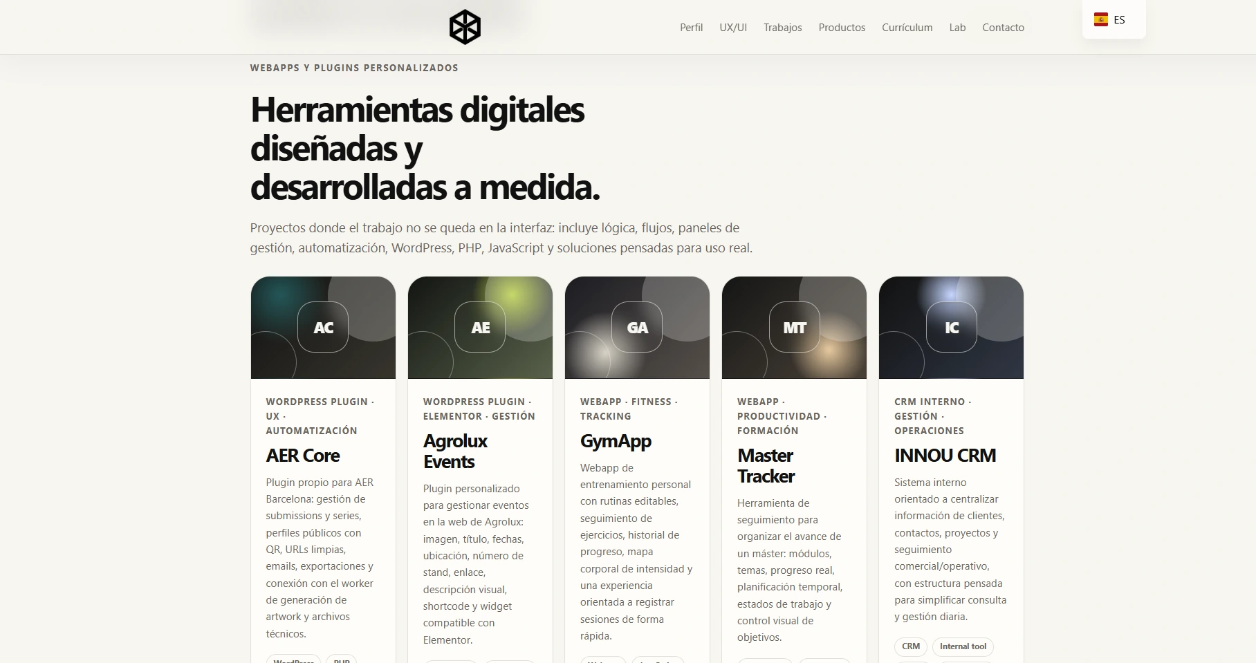 Web applications section of the Diego A. López Ratti portfolio