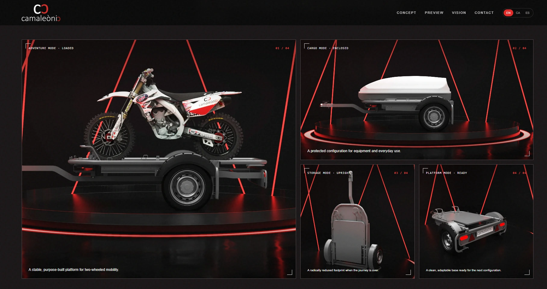 Camaleonic folding trailer product gallery and configuration